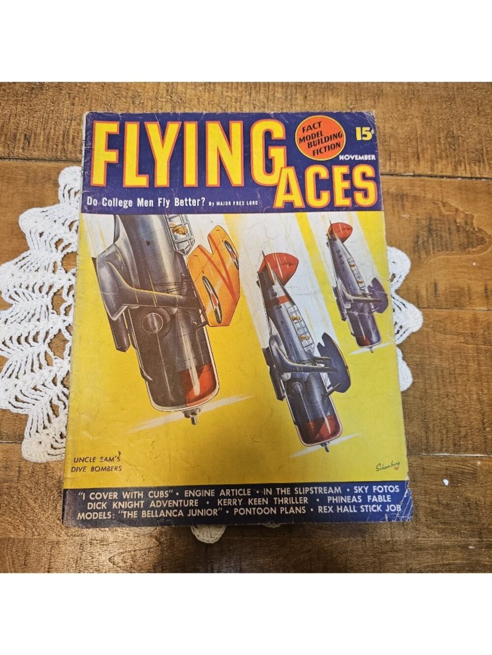1940 NOVEMBER FLYING ACES MAGAZINE ILLUSTRATED FRONT COVER - E 175